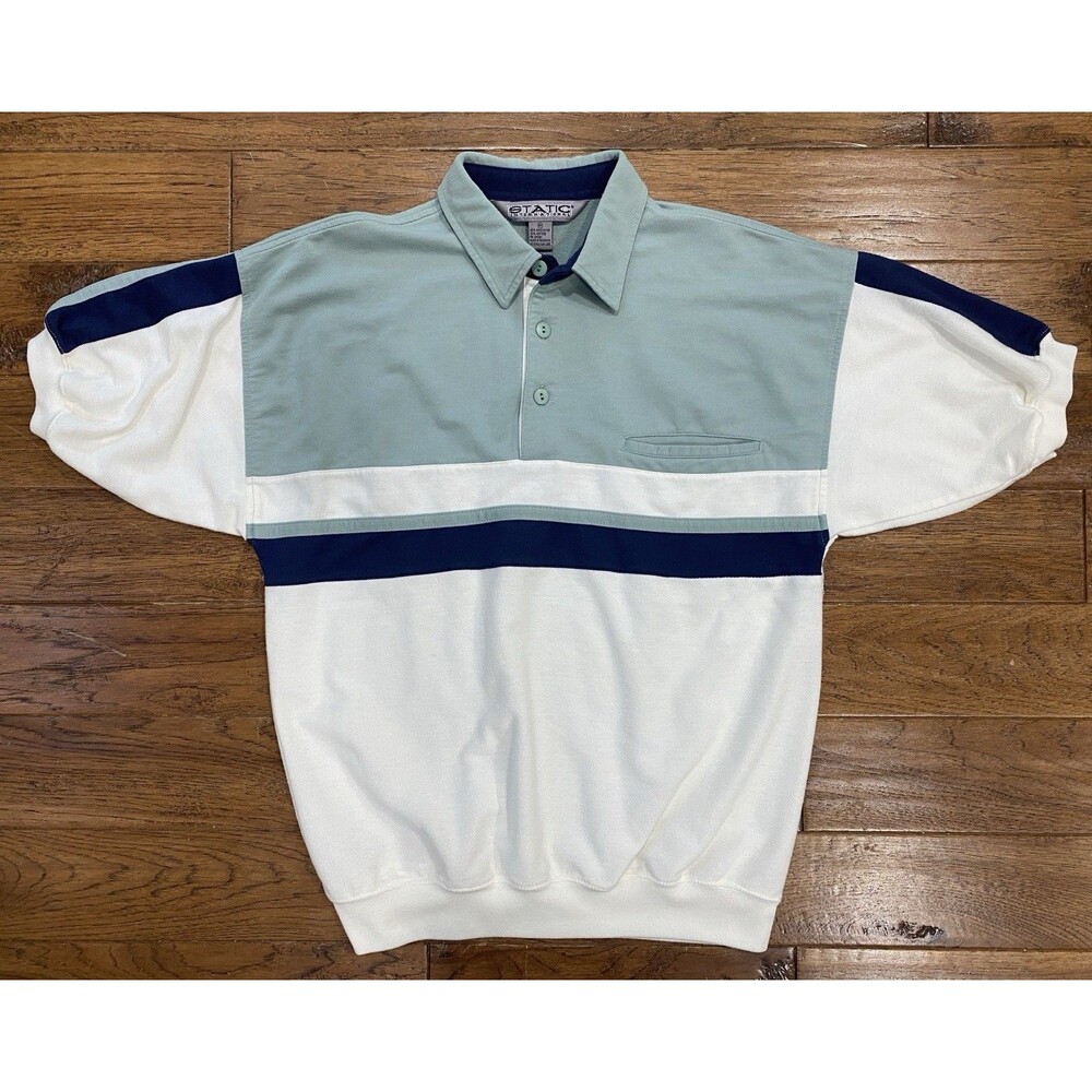 Vintage Static International Pocket Polo Golf 90’s Preppy Mens Medium Blue White